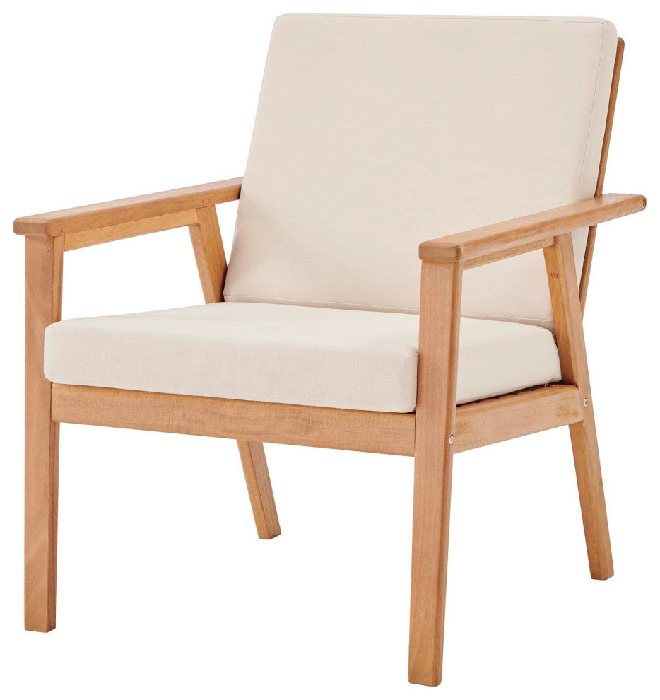 Lounge Chair Armchair, Set of 2, Wood, Brown Natural Beige, Modern, Outdoor