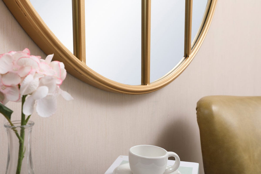 Macey Metal Windowpane Mirror, 36"x36", Brass