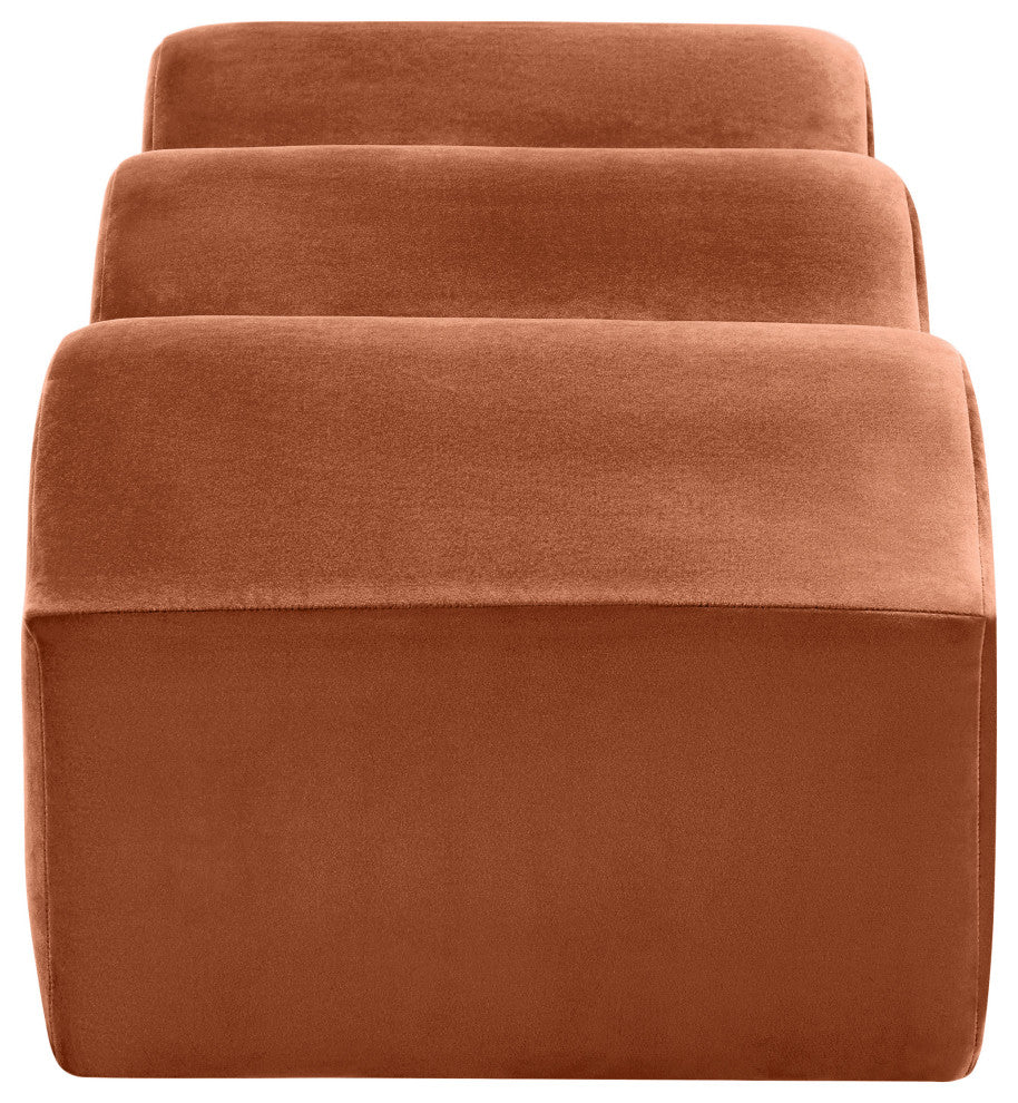 Wave Upholstered Bench, Cognac, Velvet