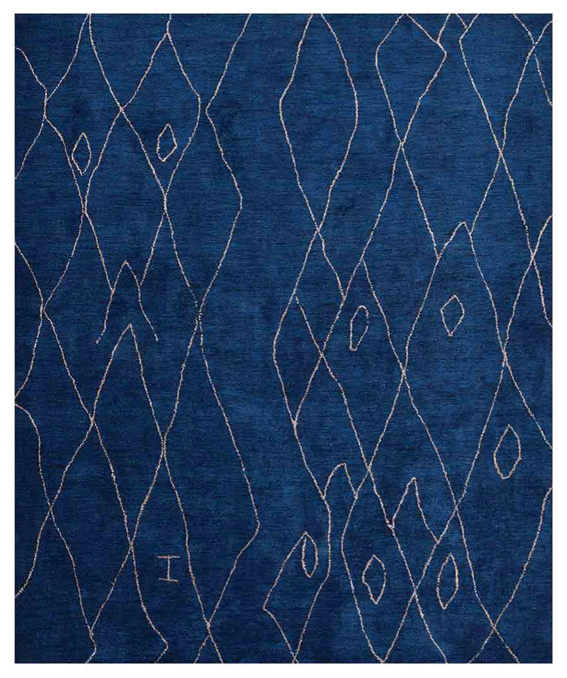 HAND KNOTTED LOOM SILK ECO-FRIENDLY AREA RUGS -8'x10',Rectangle,Blue,Geometric
