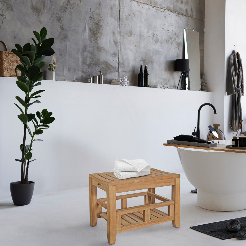 Seven Seas Teak Shower Stool With Shelf