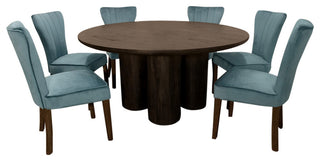 Sullivan 63" Dining Table With 6 Cleo Chairs, Teal Velvet Fabric