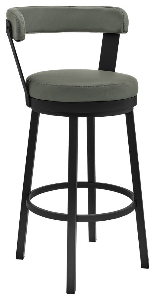 Bryant 30" Bar Height Swivel Bar Stool, Black Finish and Gray Faux Leather