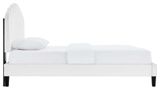 Daisy Performance Velvet Full Platform Bed, White