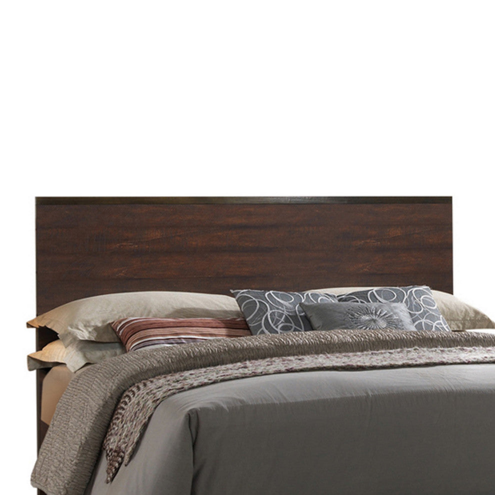 Benzara BM215976 Queen Size Wooden Bed with Natural Grain Details, Dark Brown