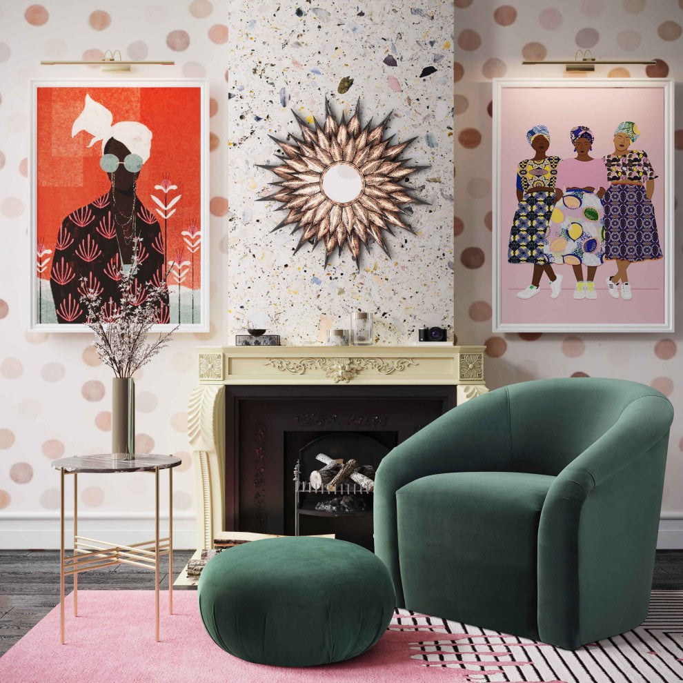 Boboli Forest Green Velvet Chair + Ottoman Set - Forest Green
