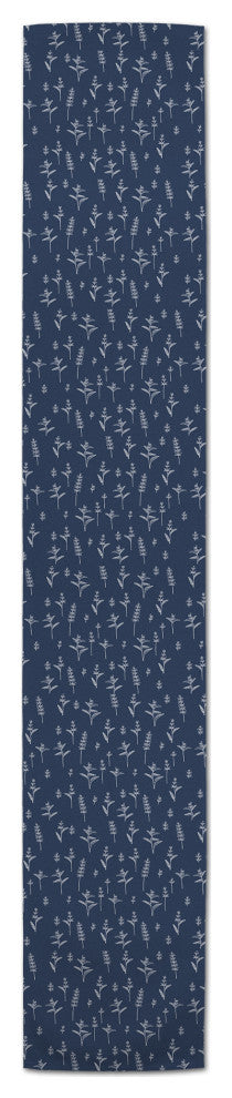 Botanical Navy Pattern 16x90 Cotton Twill Runner