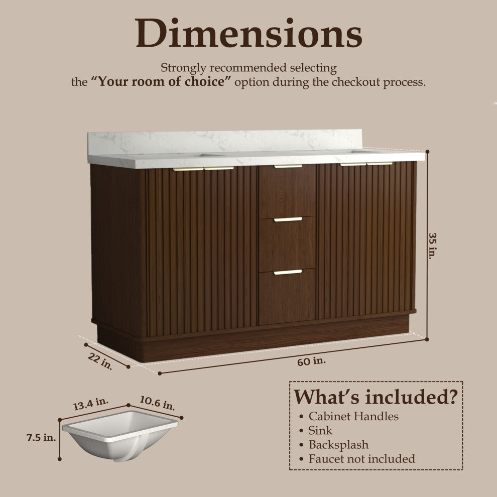 Kathryn Bathroom Vanity, Dark Oak, 60", Double Sink, Freestanding