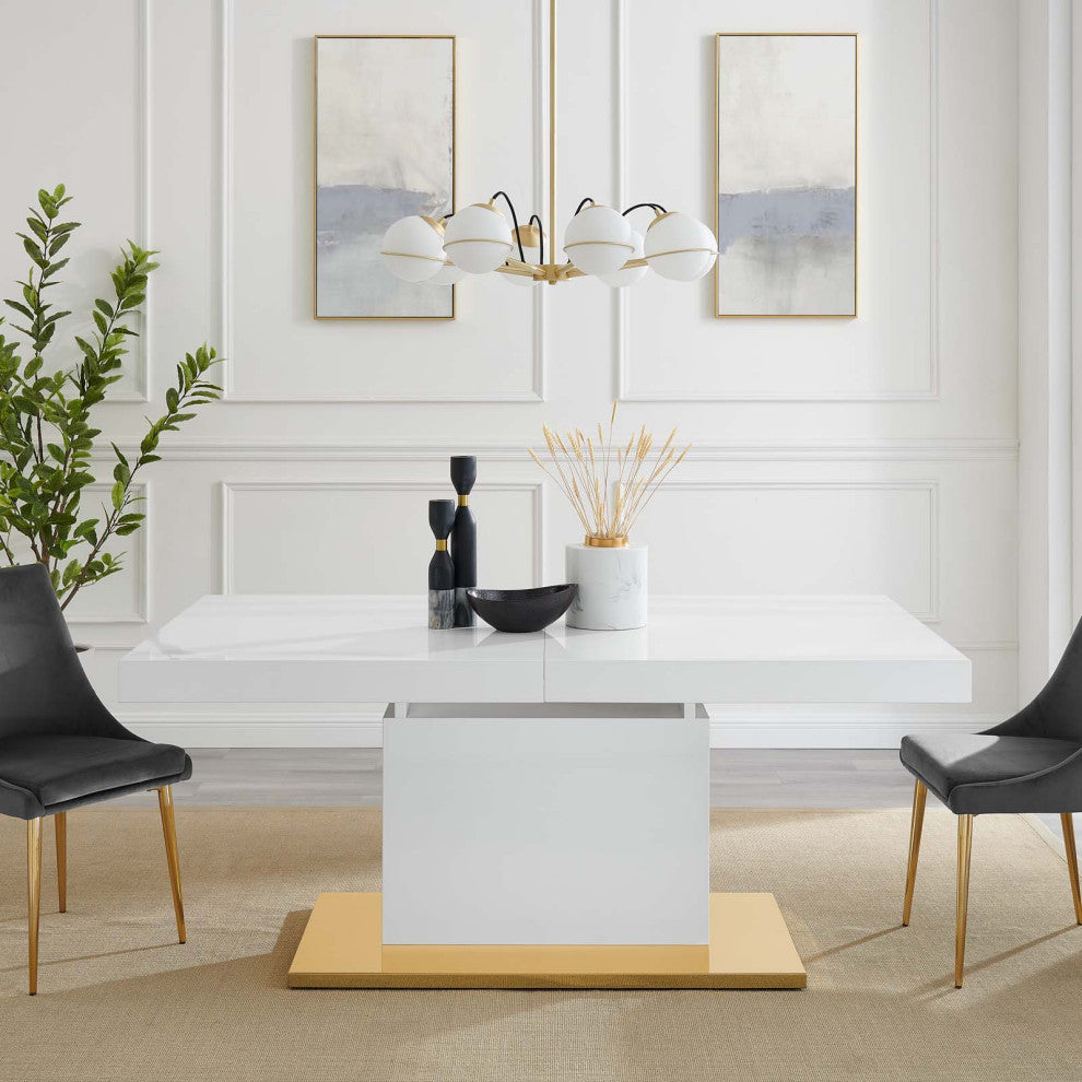 Dining Table, Rectangular, Wood, Metal, White Gold, Modern, Bistro Restaurant