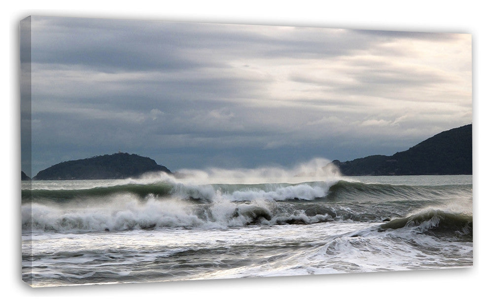 Waves in Lerici Beach Italy, Seascape Canvas Art Print, 32"x16"