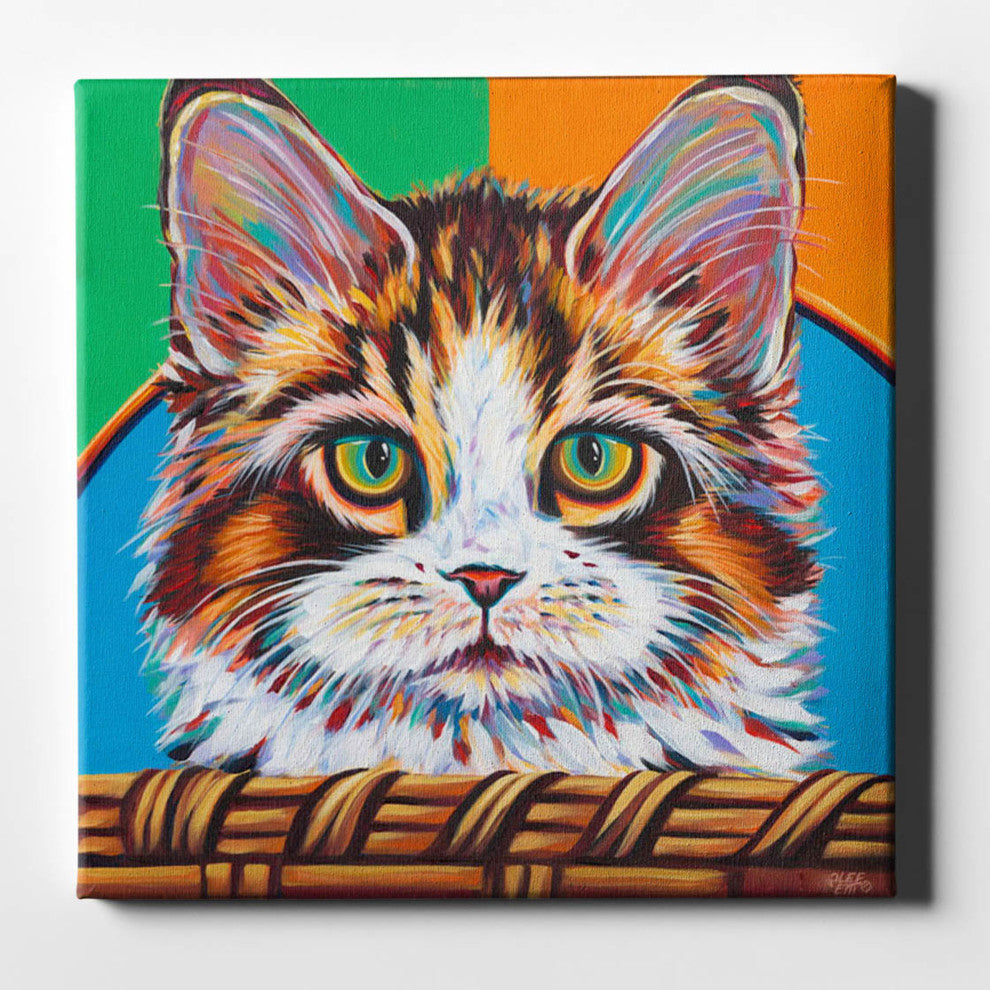 Kitten in Basket II' by Carolee Vitaletti Giclee Canvas Wall Art, 26"x26"