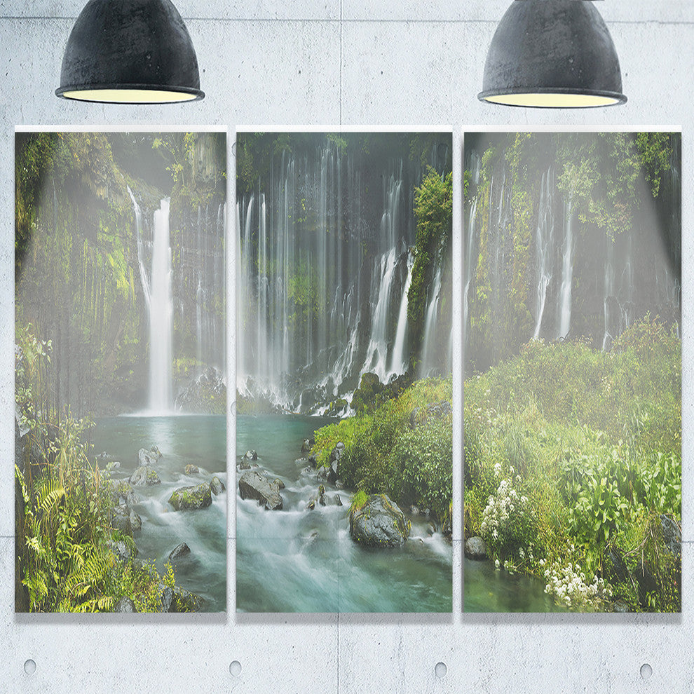 "Shiraito Falls near Mount Fuji Japan" Metal Wall Art, 3 Panels, 36"x28"