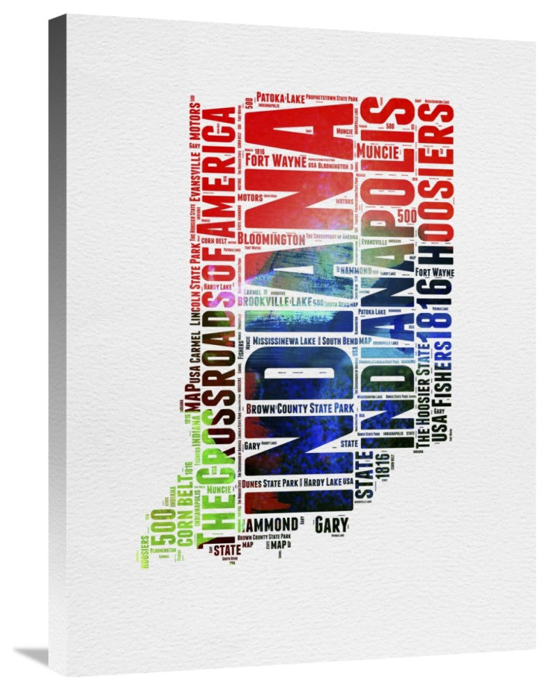 "Indiana Watercolor Word Cloud" Fine Art Print