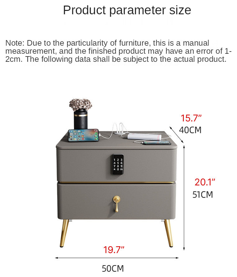 Modern Italian Bedside Table Made of Solid Wood, Gray Blue