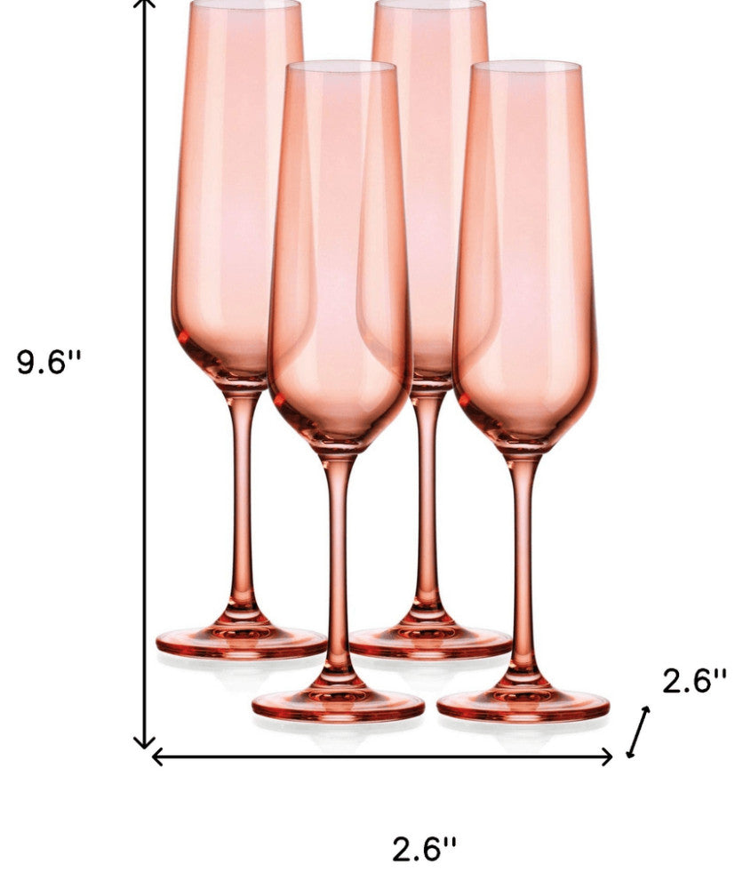 Set of Four Translucent Blush Champagne Flutes