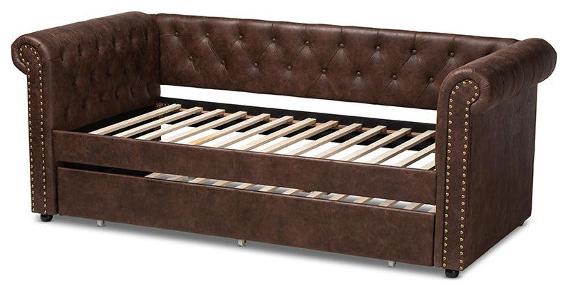 Mabelle Brown Faux Leather Upholstered Daybed With Trundle