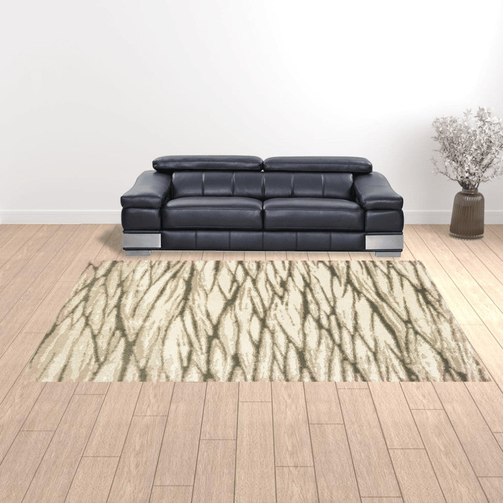 10' X 13' Ivory Sand And Ash Abstract Power Loom Stain Resistant Area Rug