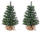 Set of 2, Unlit 30" Hard Needle Pine, Burlap Bag Base