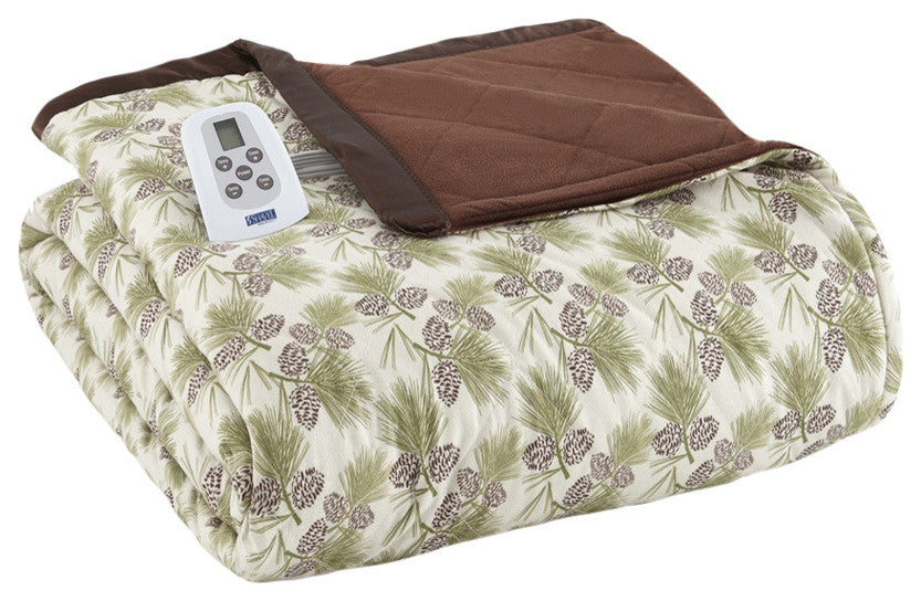 Micro Flannel Electric Heated Comforter, Pinecone, Full