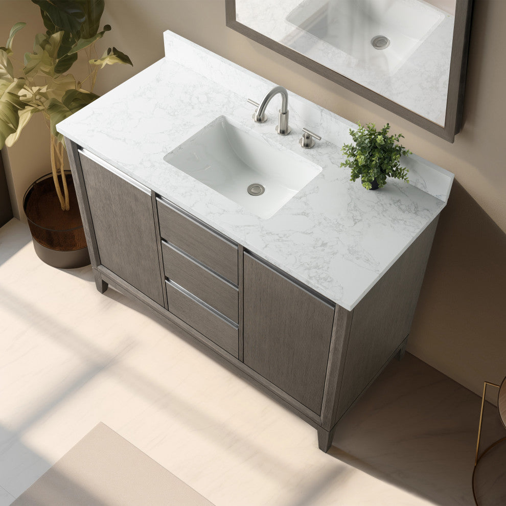 Vanity Art Bathroom Vanity With Sink, Driftwood Gray, 48" Single
