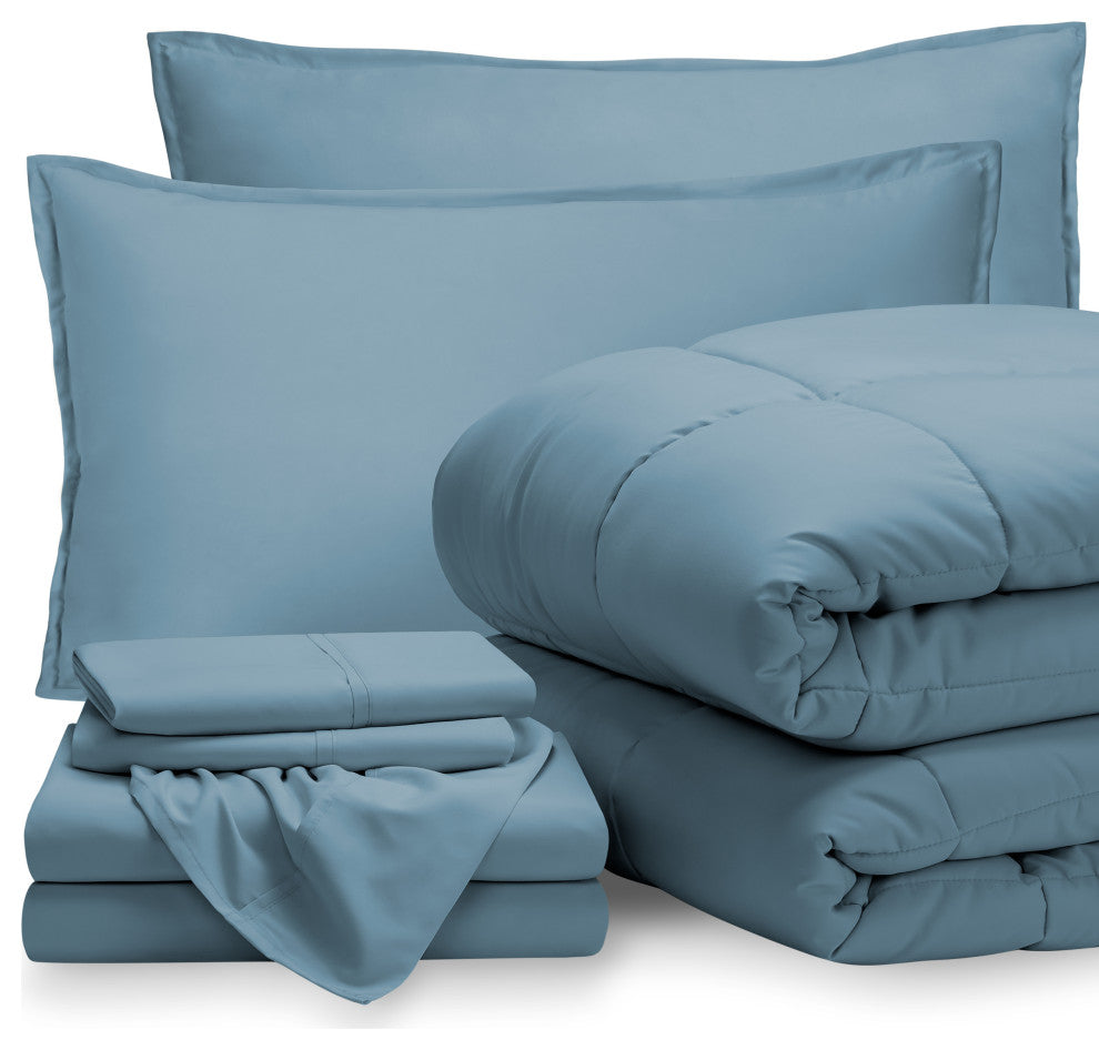 Bare Home 7-Piece Queen, King & Cal King Bed-in-a-Bag, Coronet Blue, Coronet Blu
