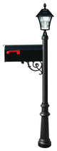 Post W/ Economy #1 Mailbox, Fluted Base In Black Color With Black Solar Lamp