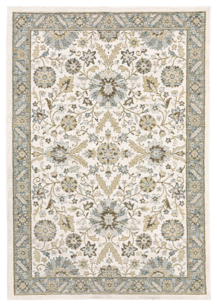 Adeline Vintage Borders Stone and Ivory Area Rug, 5'3"x7'3"