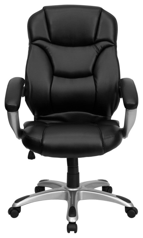 High Back Black Leather Contemporary Executive Swivel Chair With Arms