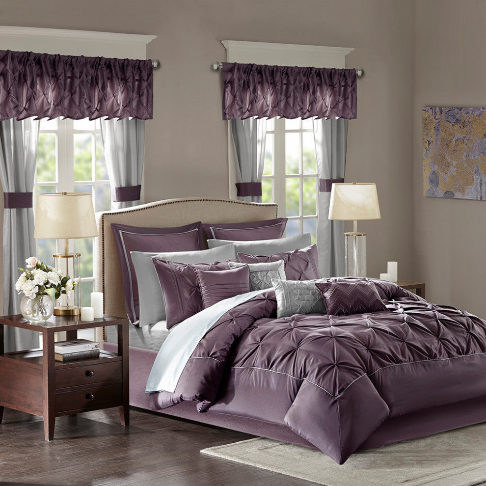 Madison Park Essentials Joella 24 Piece Room, a Bag, Plum