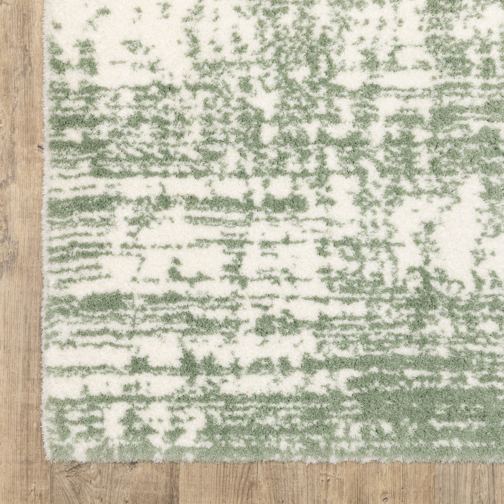 Greer Modern Distressed Etchings Green/ Ivory Area Rug, 3'10" x 5'5"