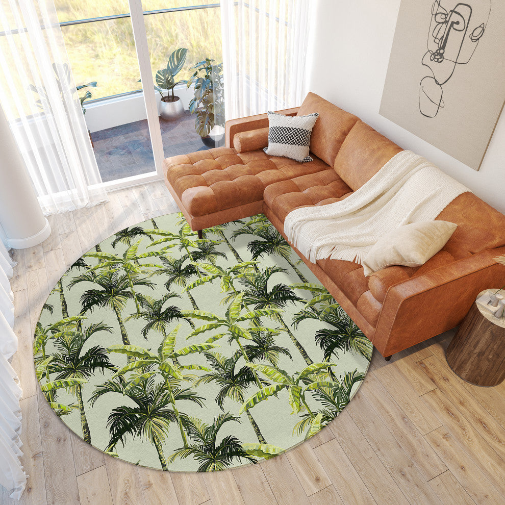 Indoor/Outdoor Tropics TC10 Aloe Machine Washable 8' x 8' Round Rug