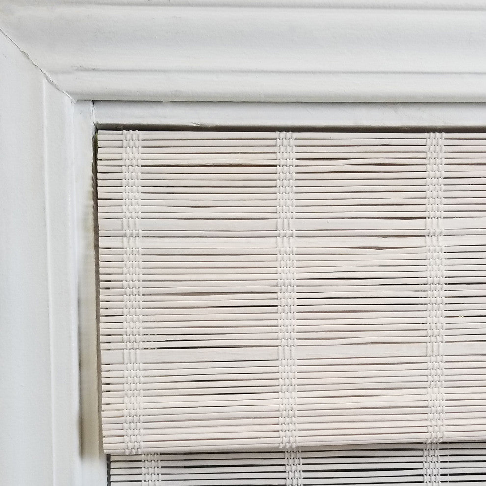 Cordless Bayshore Matchstick Bamboo Roman Shade, White, 31"x64"