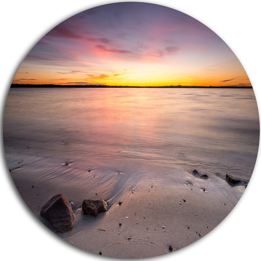 Beautiful Natural Sea During Sunrise, Seashore Disc Metal Artwork, 11"