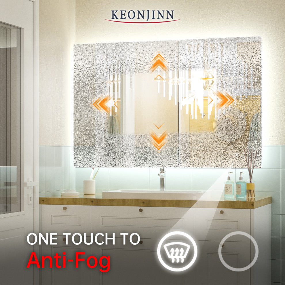 Backlit LED Mirror for Bathroom, Anti-Fog Dimmable, Silver, 40x28