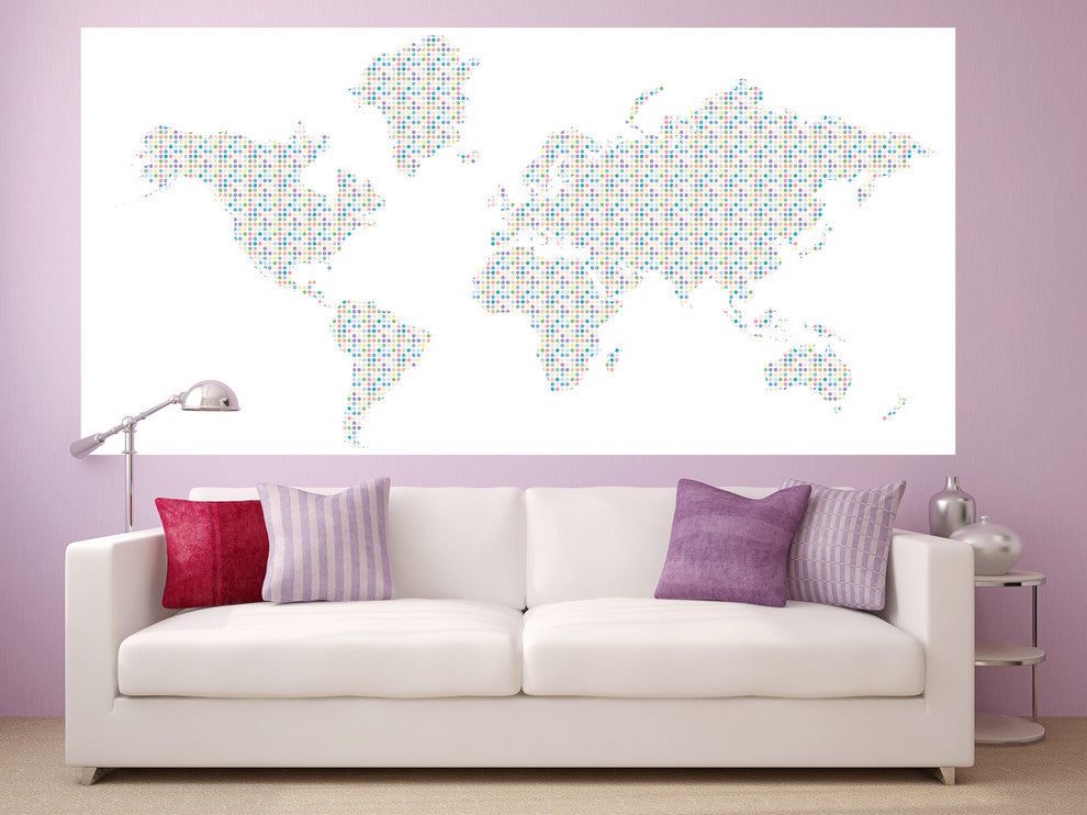 Studio Map Mural, Pastel Multicolored Dots, Wallpaper, 3 Panels, 124"x60"