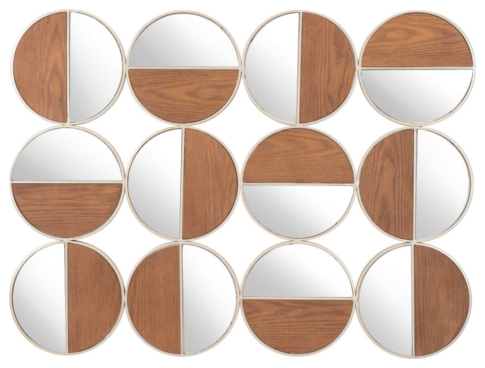 Frame Wall Mirror, Round, Glass, Steel Metal, Gold, Walnut, Bedroom Living