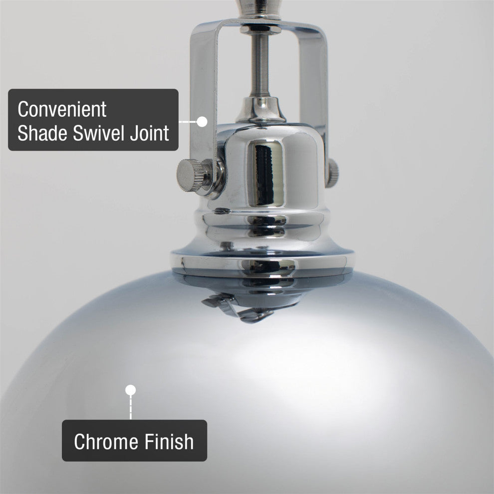 Kira Home Belle 9" Pendant Light, Adjustable Length + Shade Swivel Joint, Chrome
