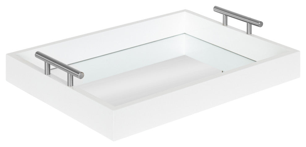 Lipton Decorative Wood Tray With Metal Handles, White/Mirror