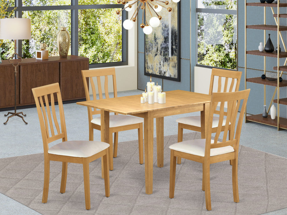 Wooden Dining Set 5 Pc, 4 Chairs, Wooden Table, Oak Finish Wood Frame