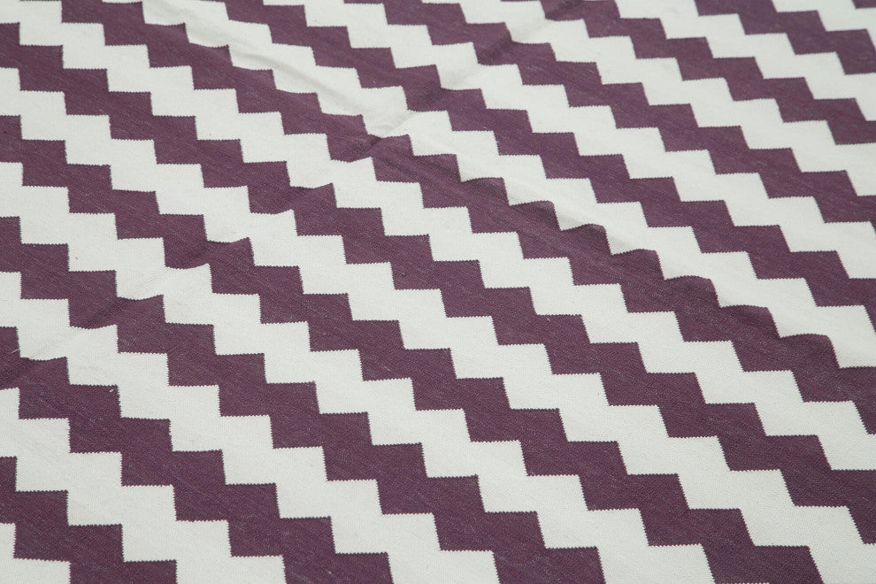 Rug N Carpet - Handmade Wool 8' 0'' x 10' 0'' Geometric Dhurrie Kilim Rug