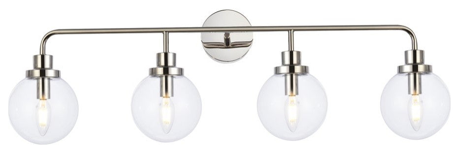 Helen 4-Light Bath Sconce, Polished Nickel With Clear Shade