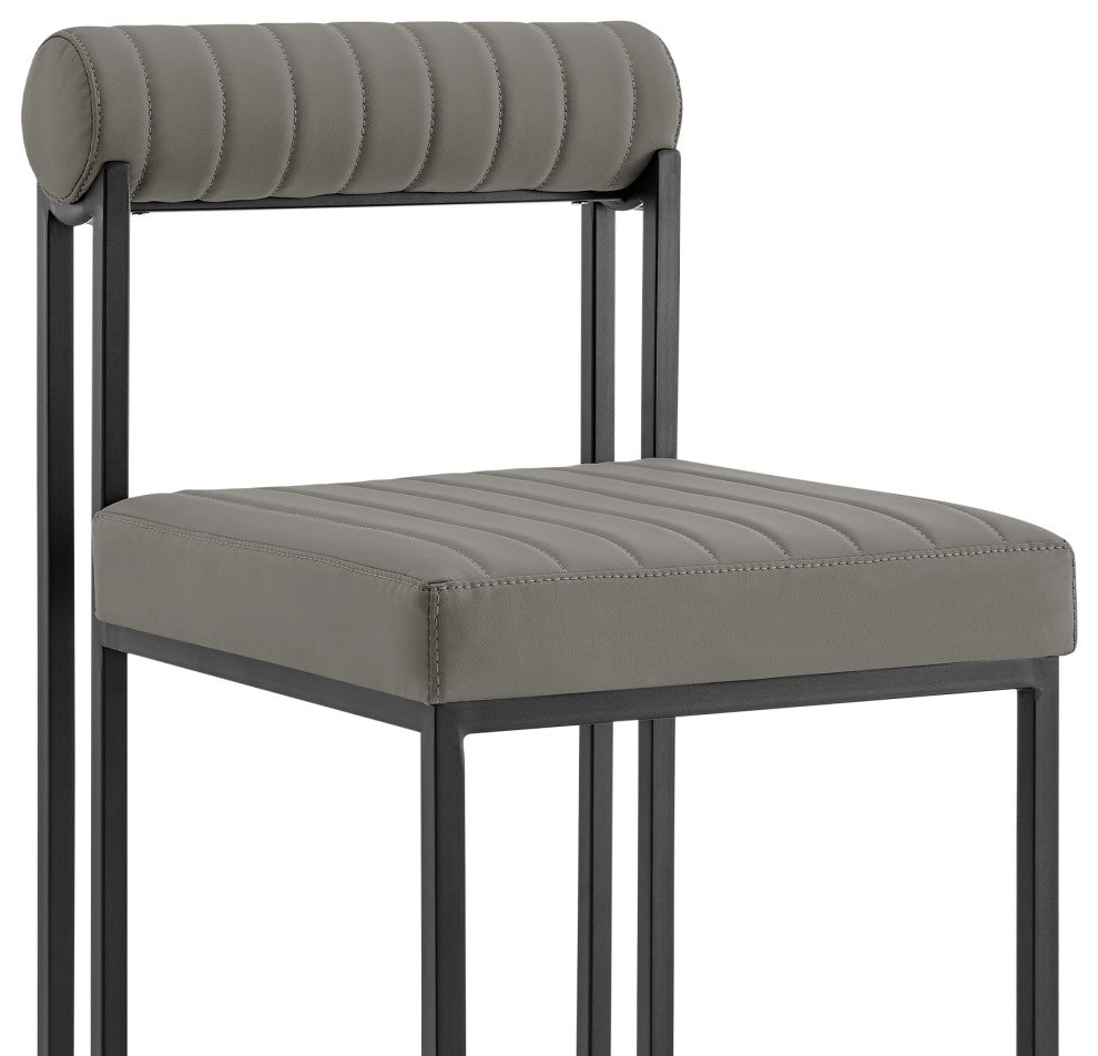 Anastasia Set of 2 Dining Chairs, Matte Black Iron and Light Gray Faux Leather