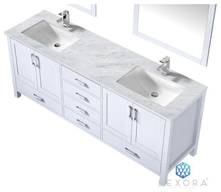 Jacques 80" Double Vanity Cabinet Carrara Marble Top Sinks, 30" Wall Mirrors