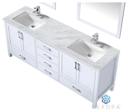 Jacques 80" Double Vanity Cabinet Carrara Marble Top Sinks, 30" Wall Mirrors