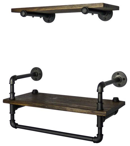 Austin Farmhouse Industrial 24" and 27" Wide 2-Piece Shelf Rack, Black Steel