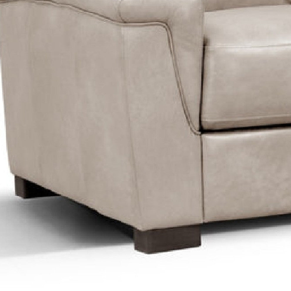 Benzara BM275696 Chair, T Cushion Back, Beige Genuine Leather, Padded Arms