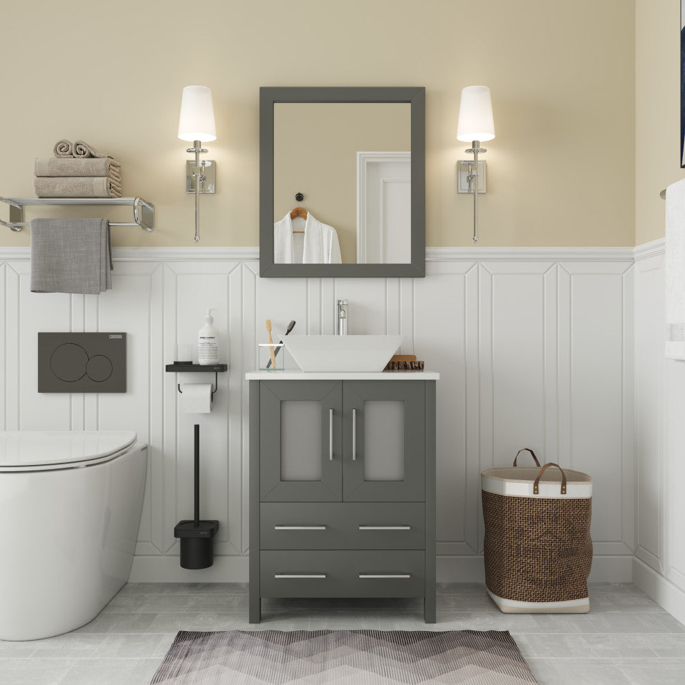 Vanity Art Bathroom Vanity Set With Sink, Gray, 24", Led Touch-Switch Mirror