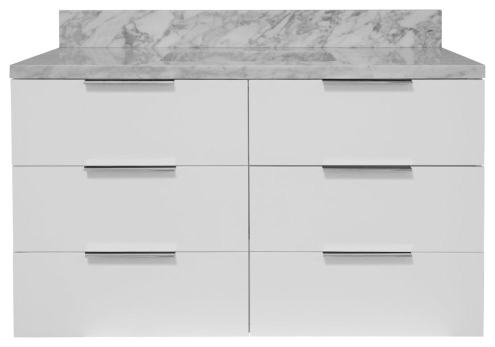 Oslo 42" Floating Wall Mounted Bathroom Vanity, White, Carrara Marble