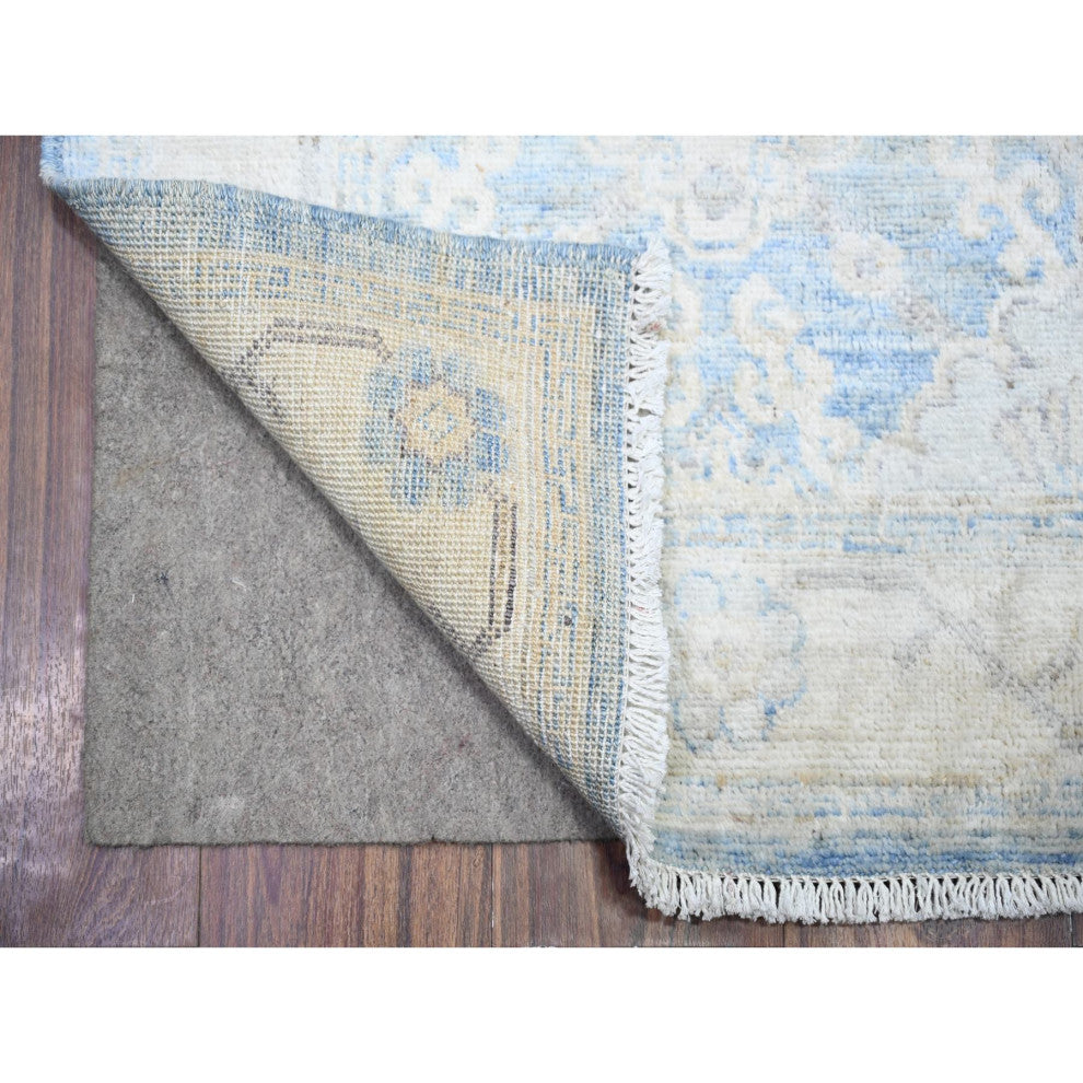 Blue Wool Peshawar With Faded Design Hand Knotted XL Runner Rug, 2'6"x16'2"