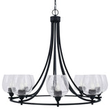 Paramount Uplight 8-Light Chandelier, Matte Black, 6" Clear Bubble Glass